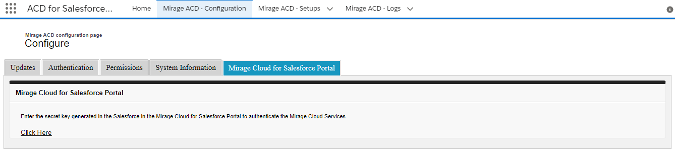 Configuration-MirageCloudForSalesofrcePortal