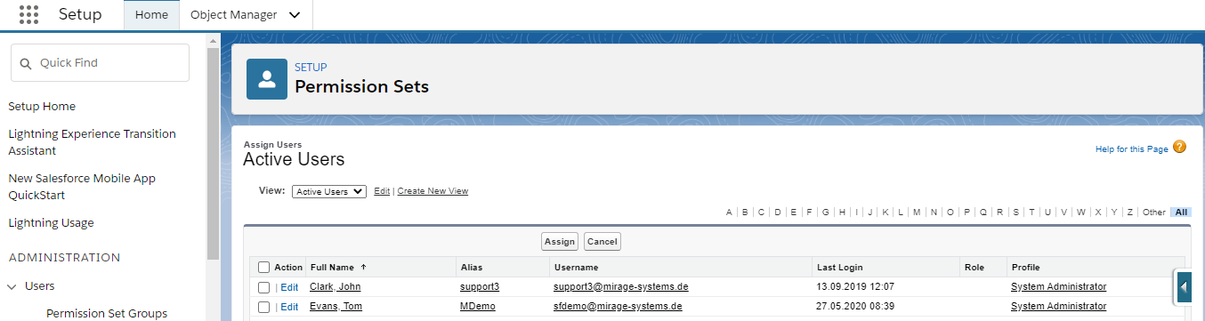 Permission set-assign users