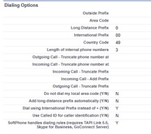 Configure dialing options for Europe or other countries  (click to enlarge)