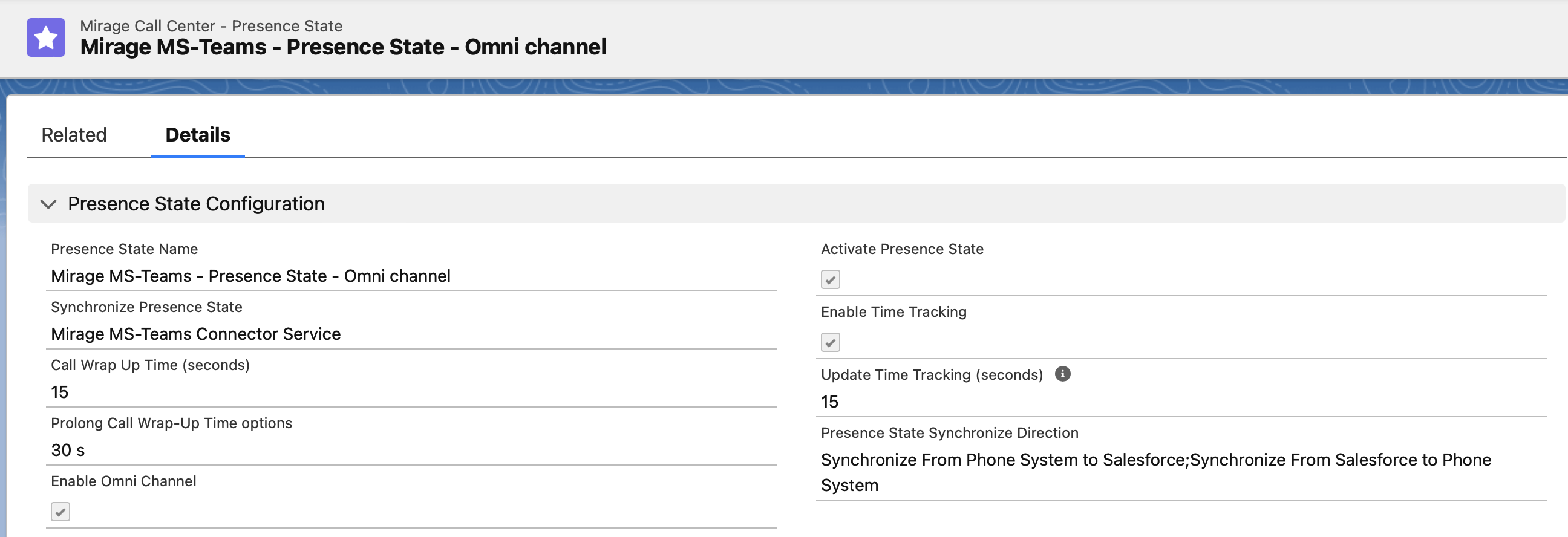 call center configuration-presence state