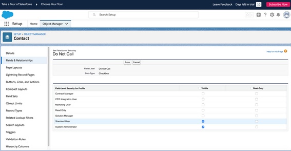 Set field to visible for a profile