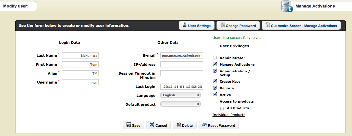 Modify user details