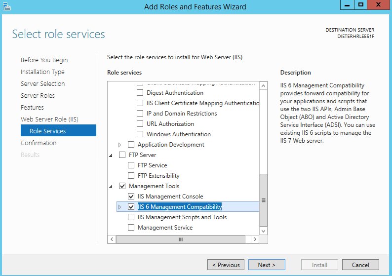 Add IIS 6 Management Compatibility